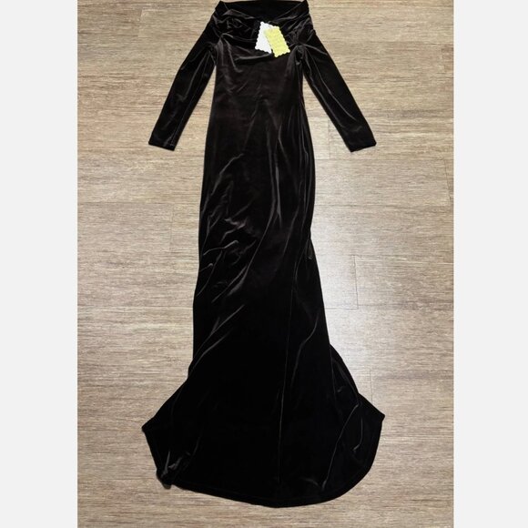 Lady Pipa Vestido Margaret Chocolate Chic Velvet Off Shoulder Maxi Dress XXS NWT - Picture 3 of 7